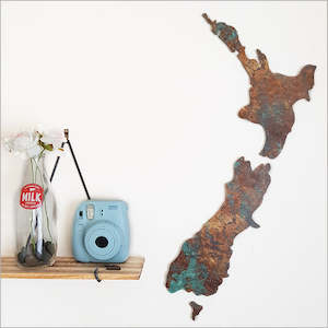 NZ Map Wall Art - Copper patina pattern