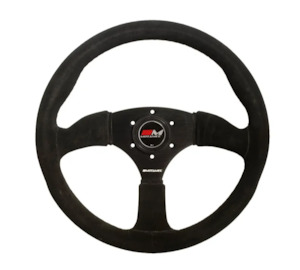 350mm Semi Dish Steering Wheel - Black Suede Black Spoke