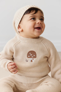 Knitwear: Ethan Jumper - Oatmeal Marle Jacquard Mushroom House