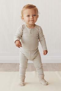 Organic Cotton Modal Long Sleeve Bodysuit - Narrow Stripe Willow/Soft Clay