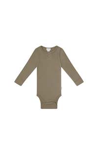 Organic Cotton Modal Long Sleeve Bodysuit - Sepia