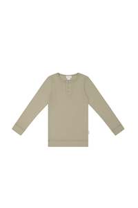 Organic Cotton Modal Long Sleeve Henley - Cashew