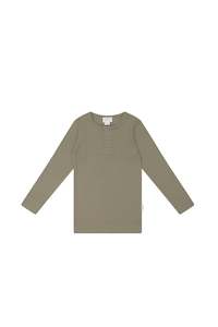 Organic Cotton Modal Long Sleeve Henley - Sepia