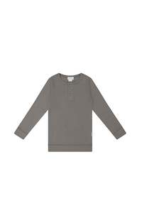 Organic Cotton Modal Long Sleeve Henley - Cobblestone