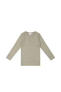 Organic Cotton Modal Long Sleeve Henley - Cashew/Cloud Stripe