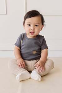 New: Organic Cotton Hudson Short Sleeve Bodysuit - Bobbie Bears Black Oyster