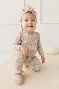 Organic Cotton Modal Long Sleeve Bodysuit - Amber Eggnog