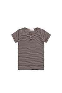 Organic Cotton Modal Henley Tee - Little Stripe Earth/Cloud