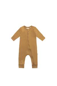 Onepieces: Organic Cotton Gracelyn Zip Onepiece - Golden