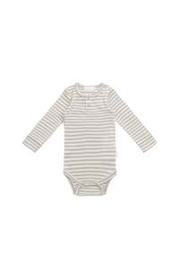 Organic Cotton Modal Long Sleeve Bodysuit - Narrow Stripe Gazelle/Oat