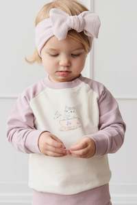 Girls Sweatshirting: Organic Cotton Tao Sweatshirt - Parchment Kitty Teacup Lilac