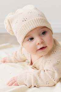 Girls Hats: Alette Beanie - Light Oatmeal Marle