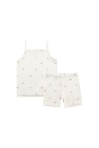 Bamboo Ari Singlet Pyjama Set - Cherry Love Parchment