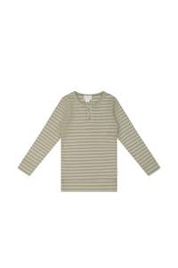 Organic Cotton Modal Long Sleeve Henley - Cashew/Cloud Stripe