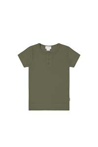 Organic Cotton Modal Henley Tee - Sicilian Olive