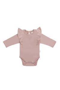 Organic Cotton Fleur Long Sleeve Bodysuit - Powder Pink