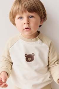 Organic Cotton Tao Sweatshirt - Biscuit/Cloud Bobbie Bear