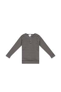 Organic Cotton Modal Long Sleeve Henley - Daily Stripe Wolf/Cloud