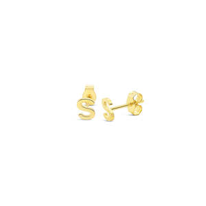 9k Yellow Gold Mini Initial 'S' Stud Earrings