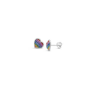 Sterling Silver Rainbow Heart Stud Earrings