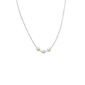 5-6mm Sterling Silver Chain with White Fresh Water Pearl Necklace