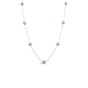 5mm Sterling Silver Round Cable Chain White Pearl Necklace