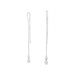 4mm Sterling Silver White Round Pearl Thread Earrings