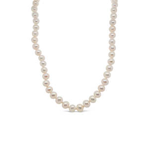 Bracelet: 6-7mm White Semi Round Fresh Water Pearl Necklace