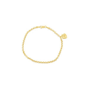 9k Yellow Gold 3mm Hollow Heart Charm Belcher Bracelet