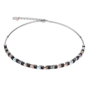 Coeur De Lion: Geo Cube Fine Black Rose Silver Necklace