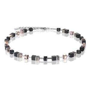 Coeur De Lion: Geo Cube Rose Gold And Onyx Necklace