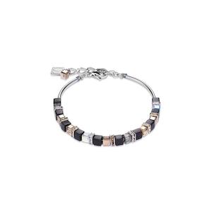 Geo Cube Fine Black Rose Silver Bracelet