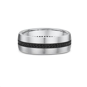 9k White Gold & Black Diamond Wedding 7mm Wide Band Ring