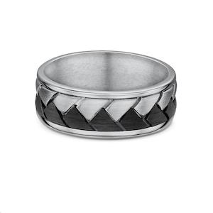 Mens Titanium & Carbon Fibre Weave Pattern Wedding Band Ring