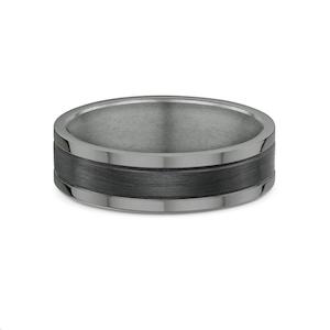 Mens Tantalum & Carbon Fibre Weddng Band Ring