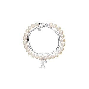 Sterling Silver Girl with the Pearls and Chain Bracelet with Freshwater Pearls