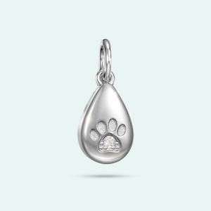 9k White Gold Love Drop Paw Print Diamond Charm