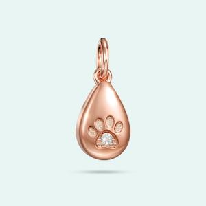 9k Rose Gold Love Drop Paw Print Diamond Charm