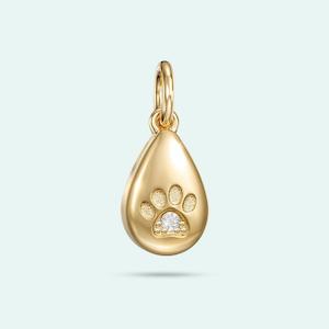 9k Yellow Gold Love Drop Paw Print Diamond Charm