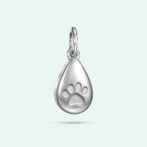 9k White Gold Love Drop Paw Print Charm