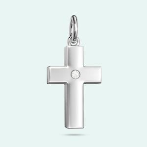 9k White Gold Cross Diamond Charm