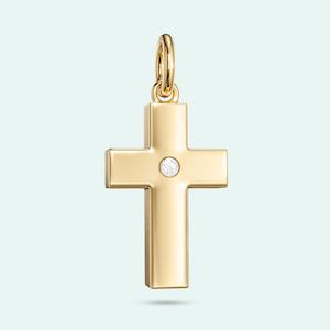 9k Yellow Gold Cross Diamond Charm