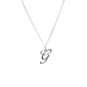 Sterling Silver Cursive Letter Charm Necklace - Letter G