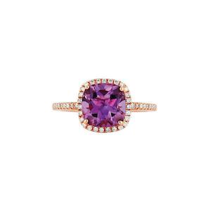 14k Rose Gold Amethyst & Diamond Halo Ring