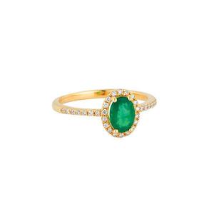 14k Yellow Gold Emerald & Diamond Halo Ring