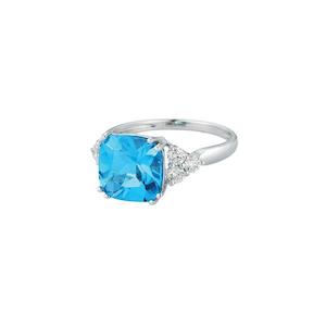 14k White Gold Blue Topaz & Diamond Ring