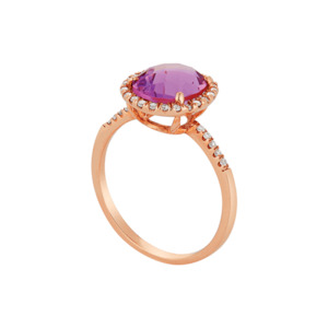 14k Rose Gold & Amethyst & Diamond Halo Ring