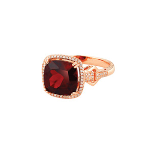 14k Rose Gold Garnet & Diamond Halo Dress Ring