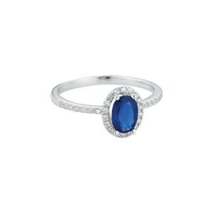 14k White Gold Oval Sapphire & Diamond Halo Ring