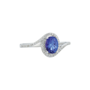 14k White Gold Diamond & Oval Tanzanite Halo Cluster Ring